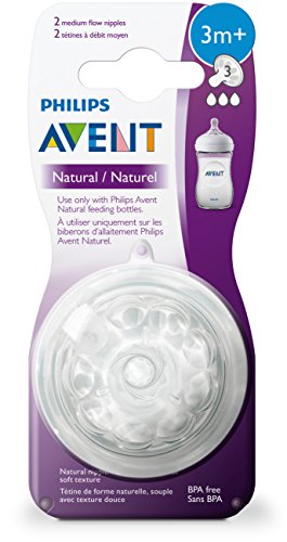 Philips Avent Natural Baby Bottle Medium Flow Nipple 3M+, One Size, 2 Count