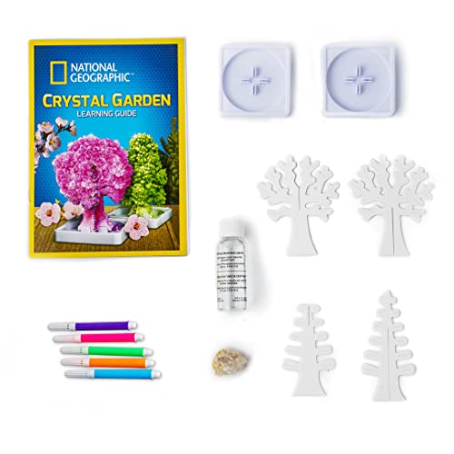 NATIONAL GEOGRAPHIC Crystal Growing Garden – Grow Two Crystal Trees in Just 6 Hours with This Crystal Growing Kit for Kids, Includes Geode, Learning Guide, and More, Great Gift for Boys and Girls