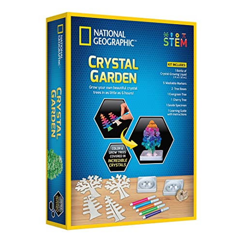 NATIONAL GEOGRAPHIC Crystal Growing Garden – Grow Two Crystal Trees in Just 6 Hours with This Crystal Growing Kit for Kids, Includes Geode, Learning Guide, and More, Great Gift for Boys and Girls