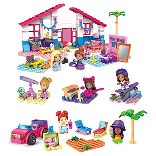 Mega Barbie Malibu Building Sets Bundle, 440 Bricks and Pieces with Fashion and Roleplay Accessories, 7 Micro-Dolls, 1 Puppy, 2 Birds and 2 Turtles, Toy Gift Set for Ages 4 and up