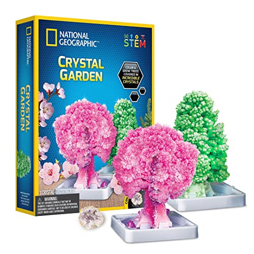 NATIONAL GEOGRAPHIC Crystal Growing Garden – Grow Two Crystal Trees in Just 6 Hours with This Crystal Growing Kit for Kids, Includes Geode, Learning Guide, and More, Great Gift for Boys and Girls