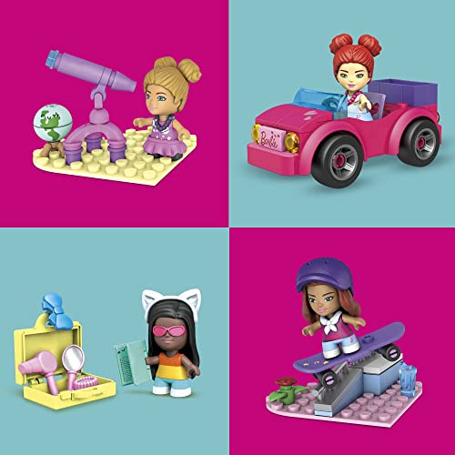 Mega Barbie Malibu Building Sets Bundle, 440 Bricks and Pieces with Fashion and Roleplay Accessories, 7 Micro-Dolls, 1 Puppy, 2 Birds and 2 Turtles, Toy Gift Set for Ages 4 and up